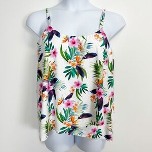 Island Escape Tankini Swimsuit Top 24W White Tropical Floral Full Bust Support